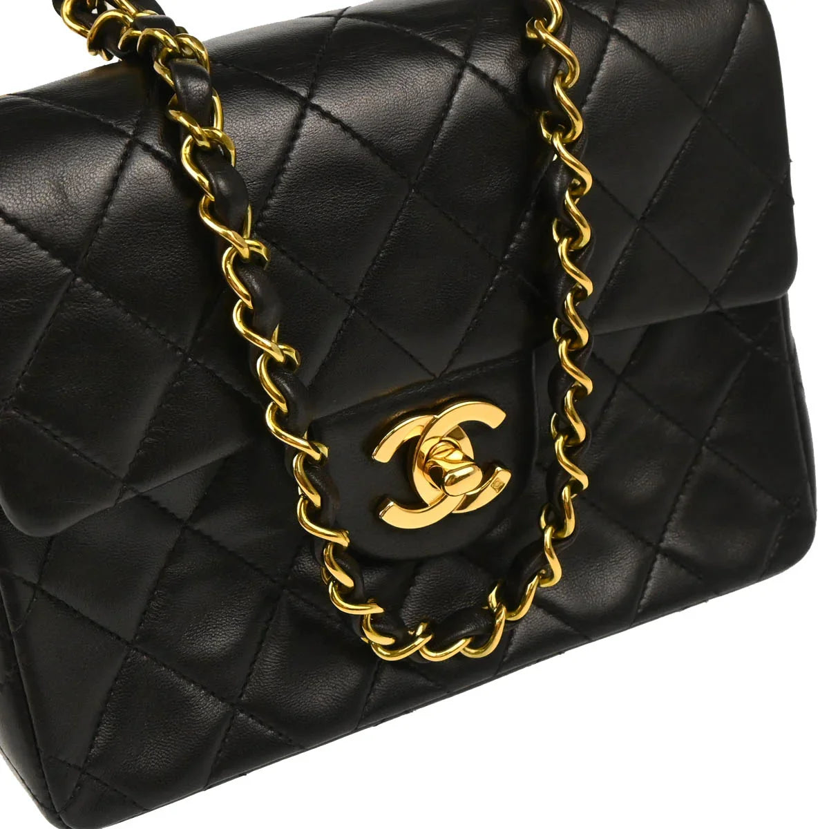 Chanel Black Lambskin Mini Classic Square Flap Shoulder Bag