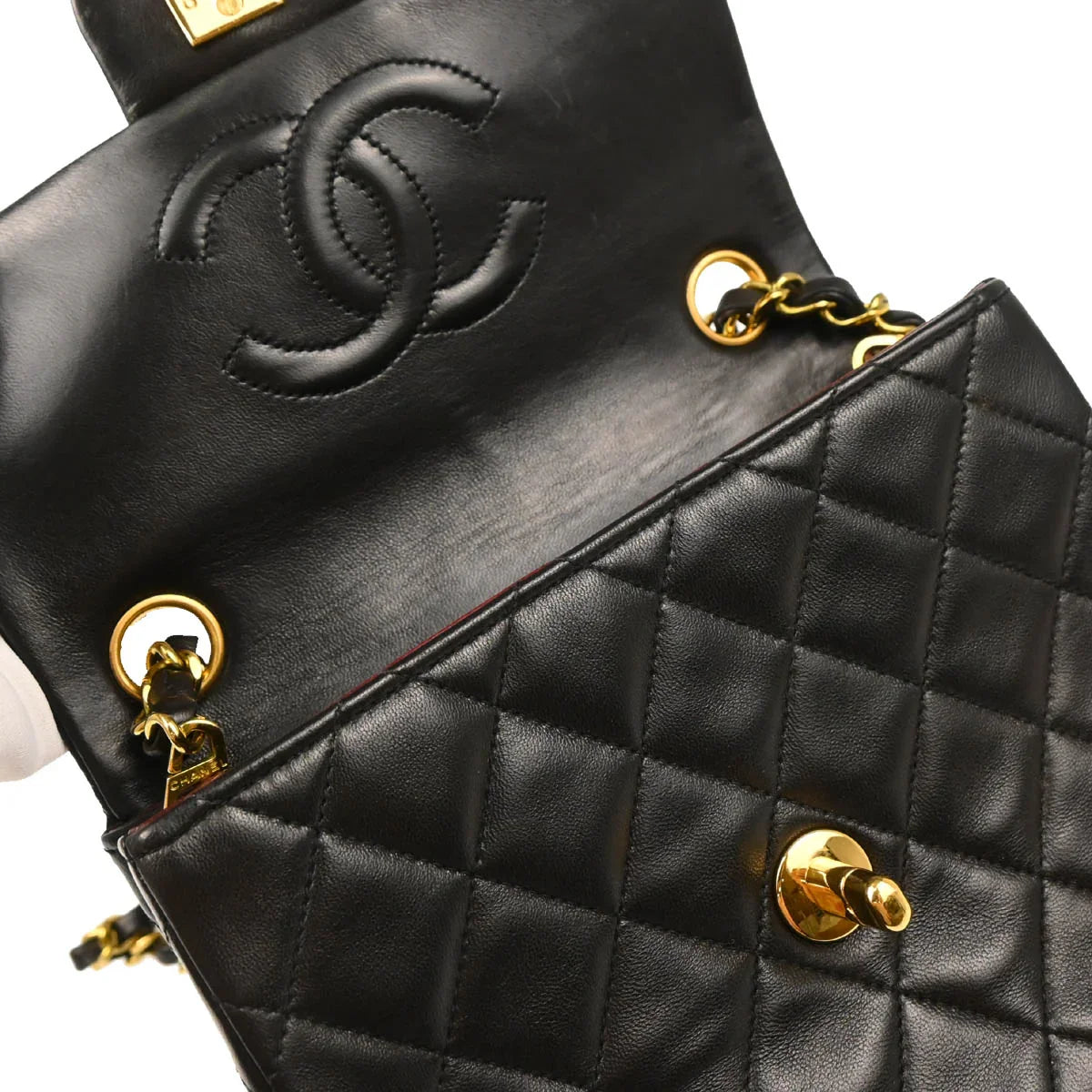 Chanel Black Lambskin Mini Classic Square Flap Shoulder Bag