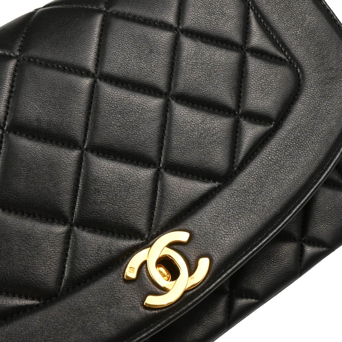Chanel 1991-1994 Black Lambskin Medium Diana Shoulder Bag
