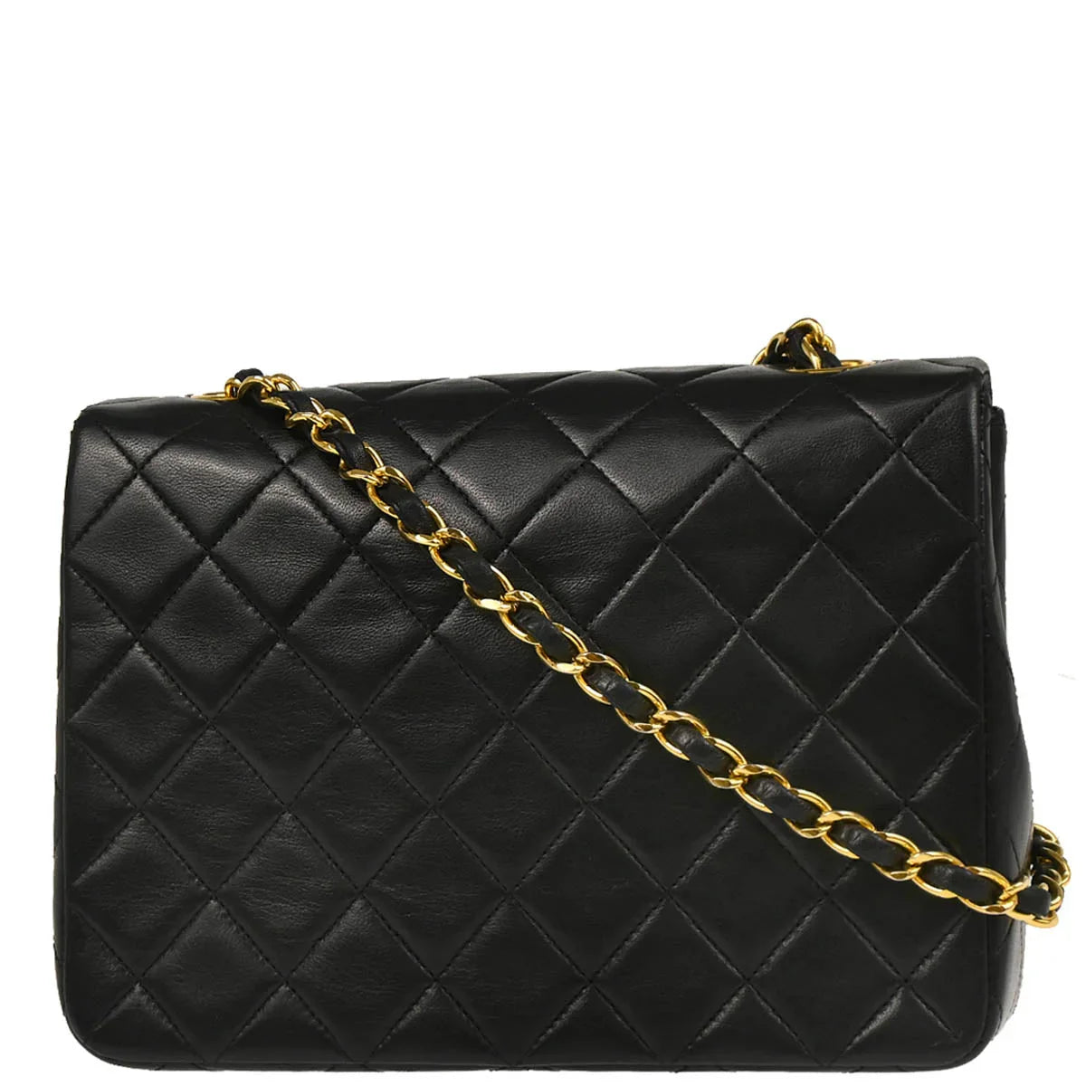 Chanel 1989-1991 Black Lambskin Classic Square Flap Shoulder Bag