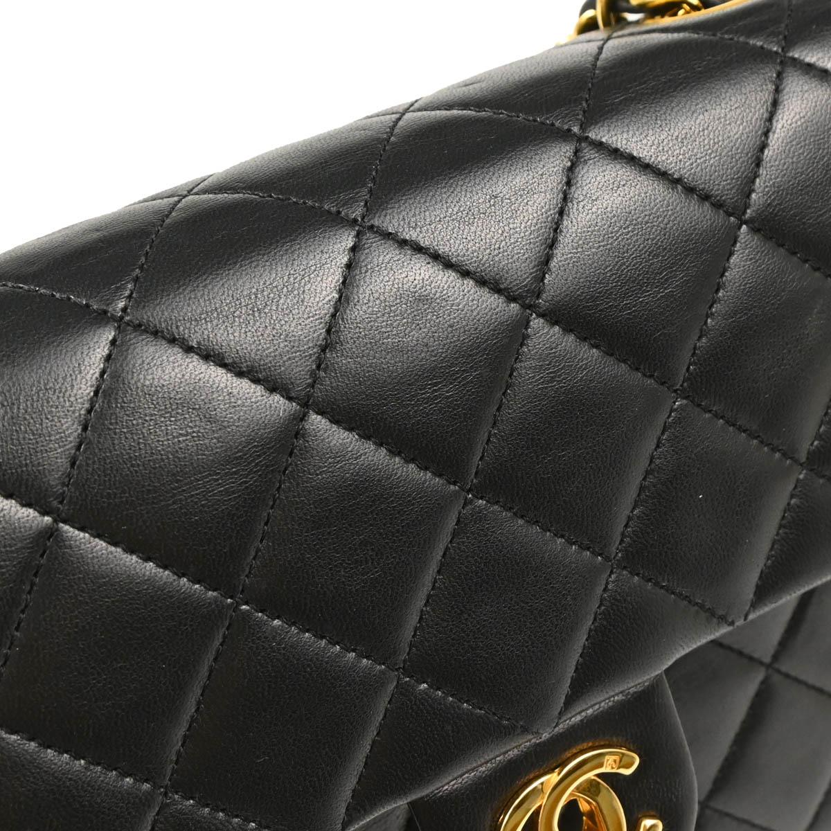 Chanel 1989-1991 Black Lambskin Classic Square Flap Shoulder Bag