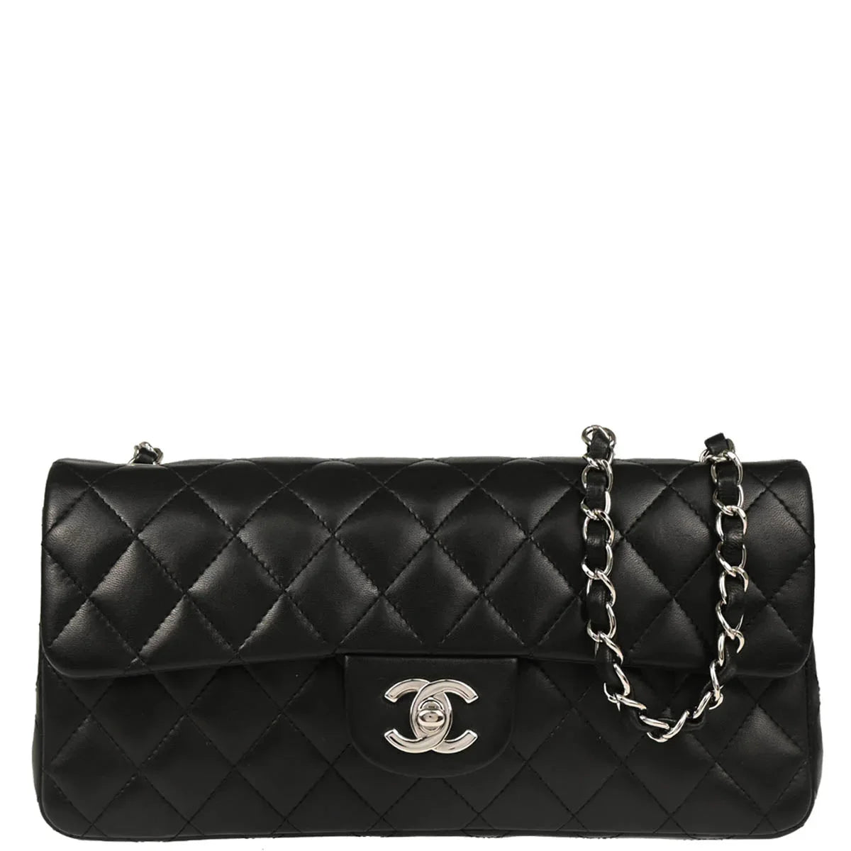 Chanel Black Lambskin East West Shoulder Bag