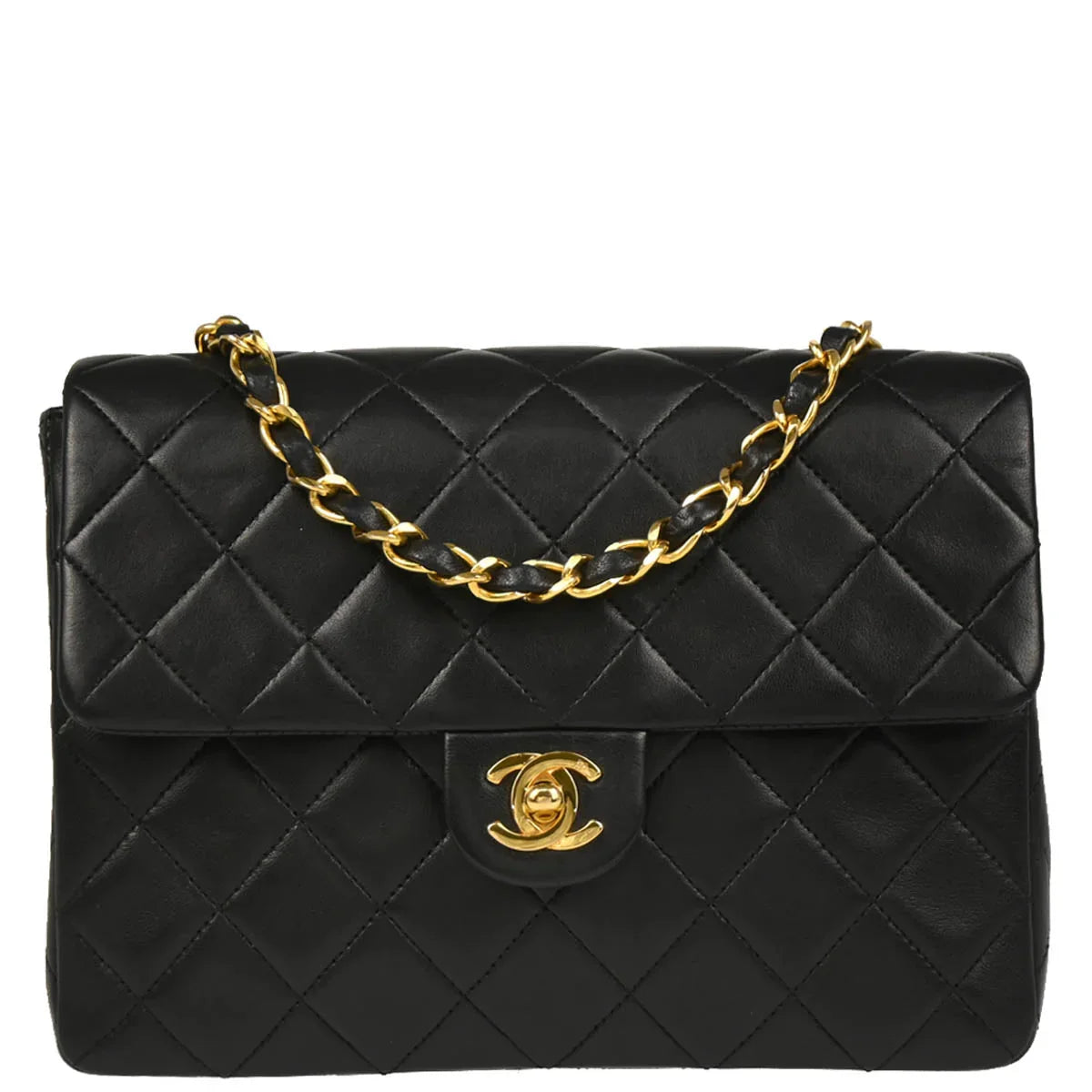Chanel Black Lambskin Classic Square Flap Shoulder Bag