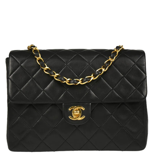 Chanel Black Lambskin Classic Square Flap Shoulder Bag