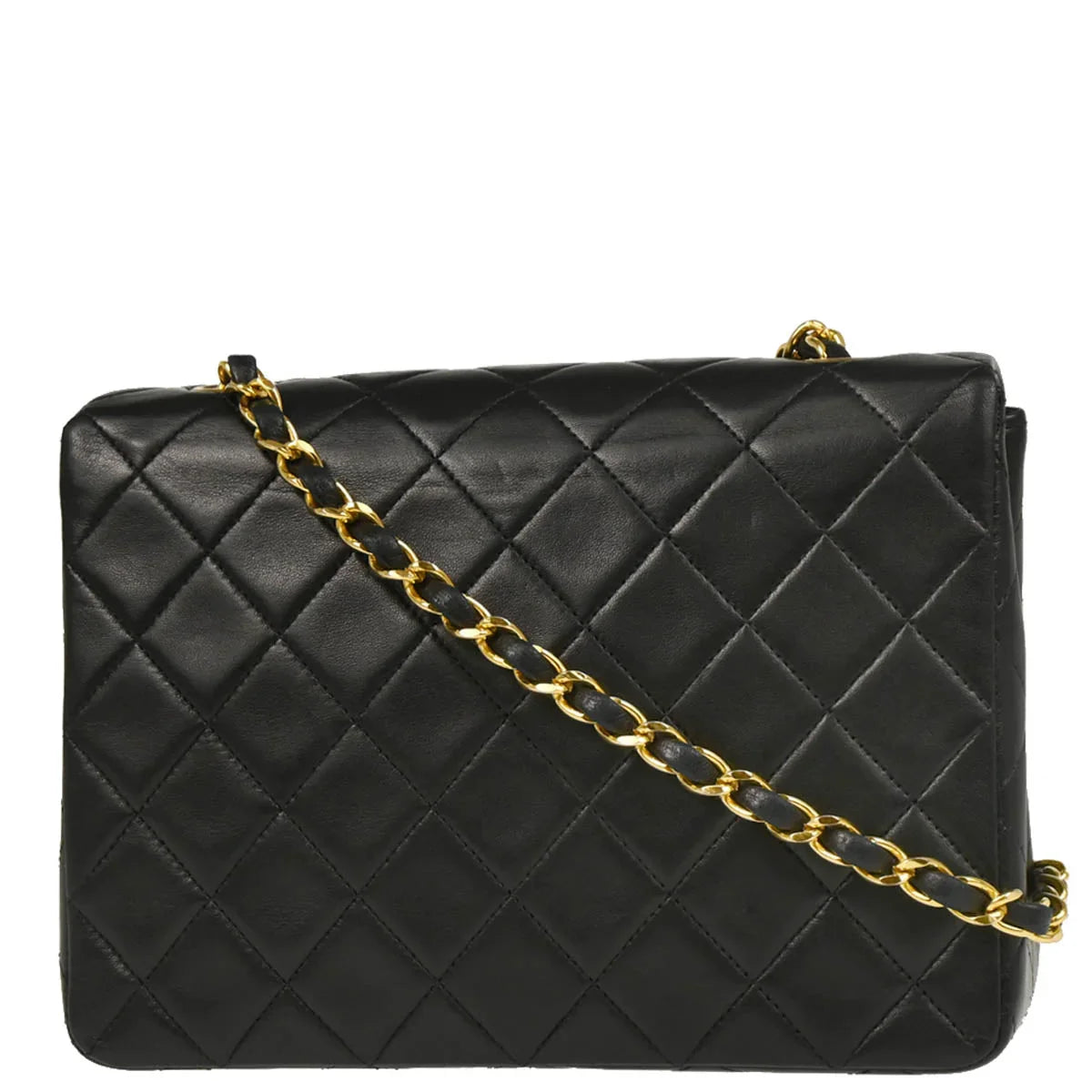 Chanel Black Lambskin Classic Square Flap Shoulder Bag