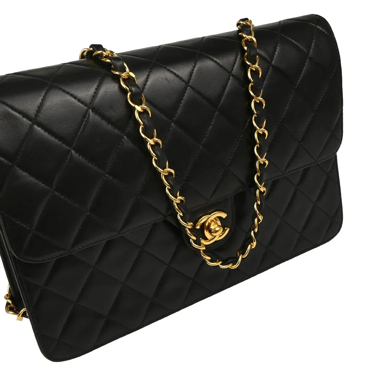 Chanel Black Lambskin Turnlock Medium Half Flap Shoulder Bag