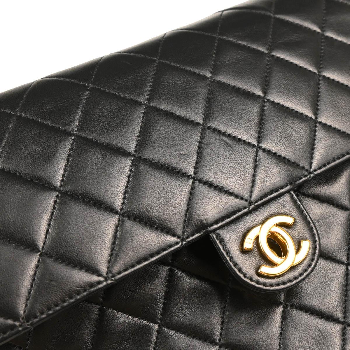 Chanel Black Lambskin Turnlock Medium Half Flap Shoulder Bag