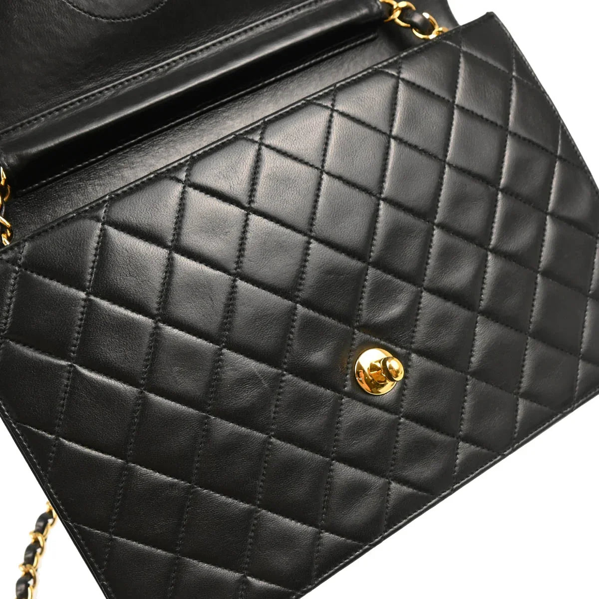 Chanel Black Lambskin Turnlock Medium Half Flap Shoulder Bag