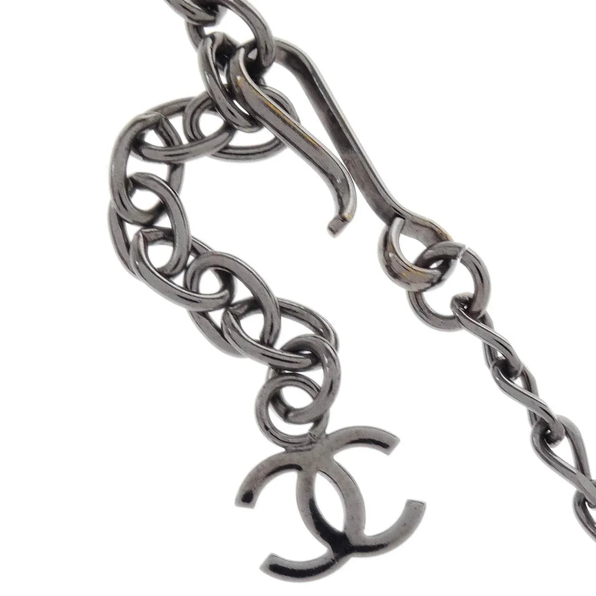 Chanel Mademoiselle CC Chain Pendant Necklace Silver Costume Pearl 03P