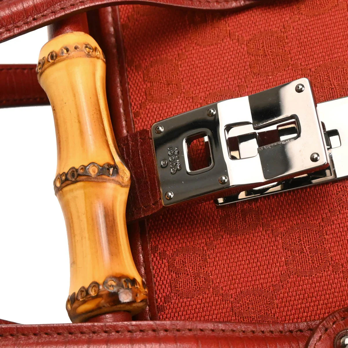 Gucci Red GG Bamboo Handbag
