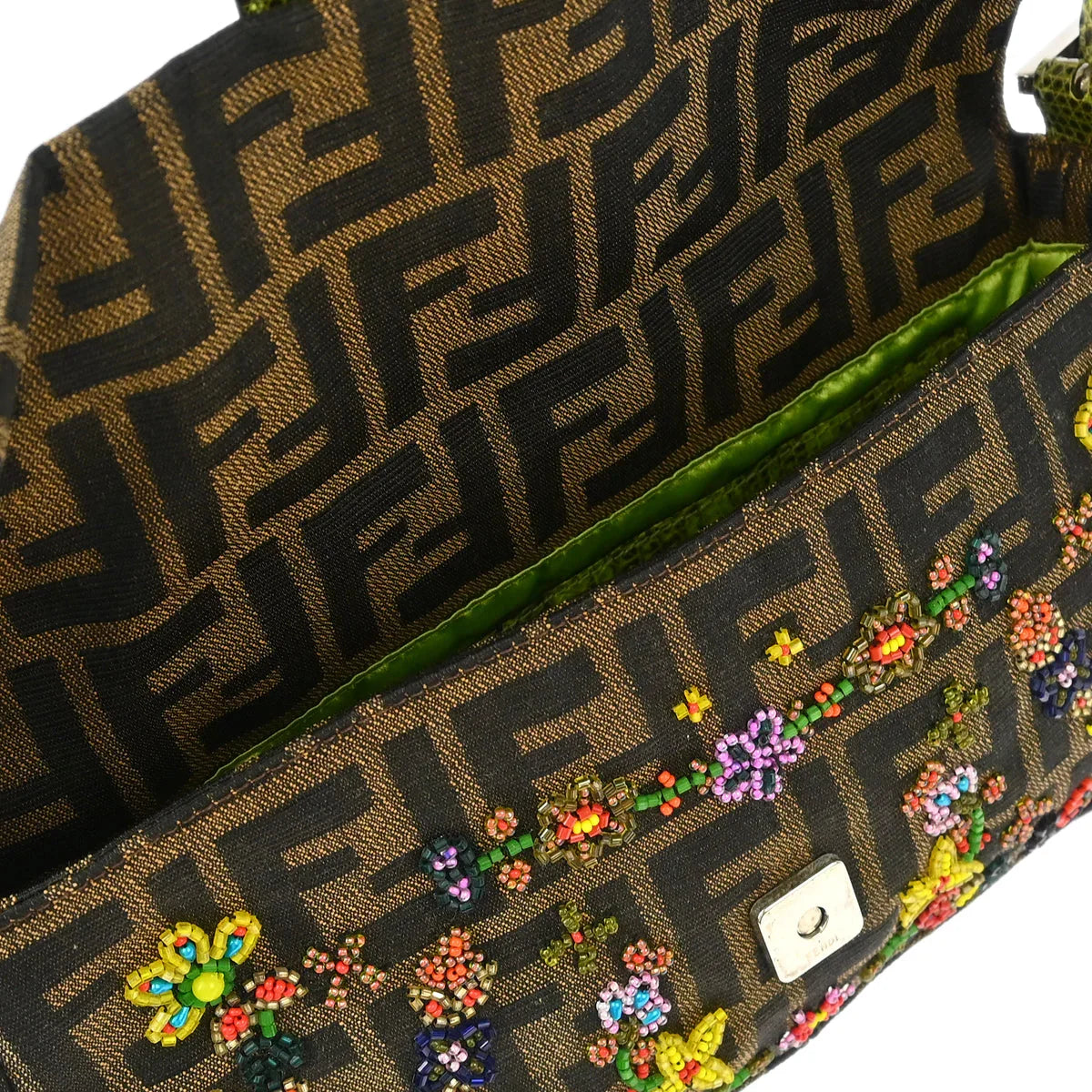 Fendi* 2000 Brown Lizard Zucca Baguette Handbag