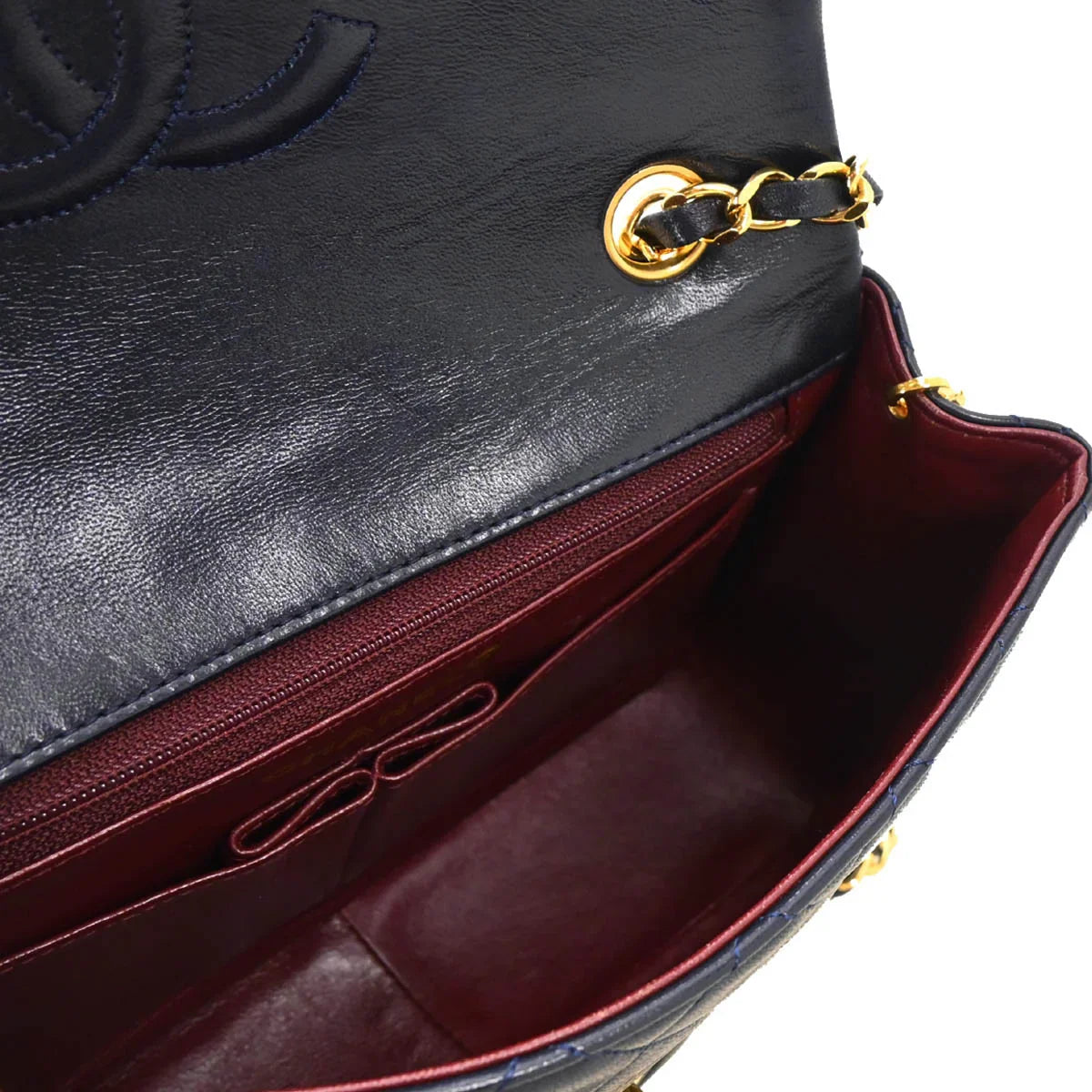 Chanel 1989-1991 Navy Lambskin Classic Square Flap Shoulder Bag
