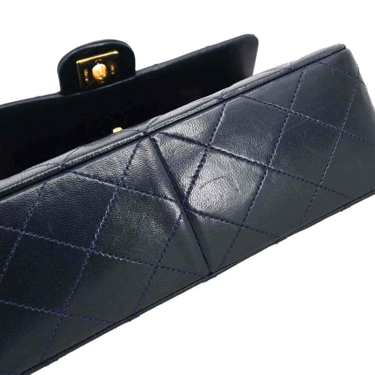Chanel 1989-1991 Navy Lambskin Classic Square Flap Shoulder Bag