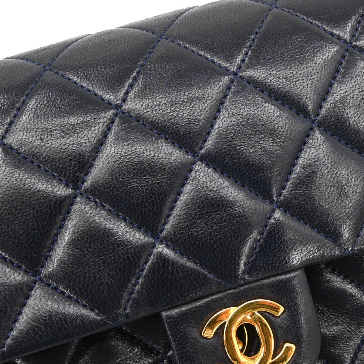 Chanel 1989-1991 Navy Lambskin Classic Square Flap Shoulder Bag