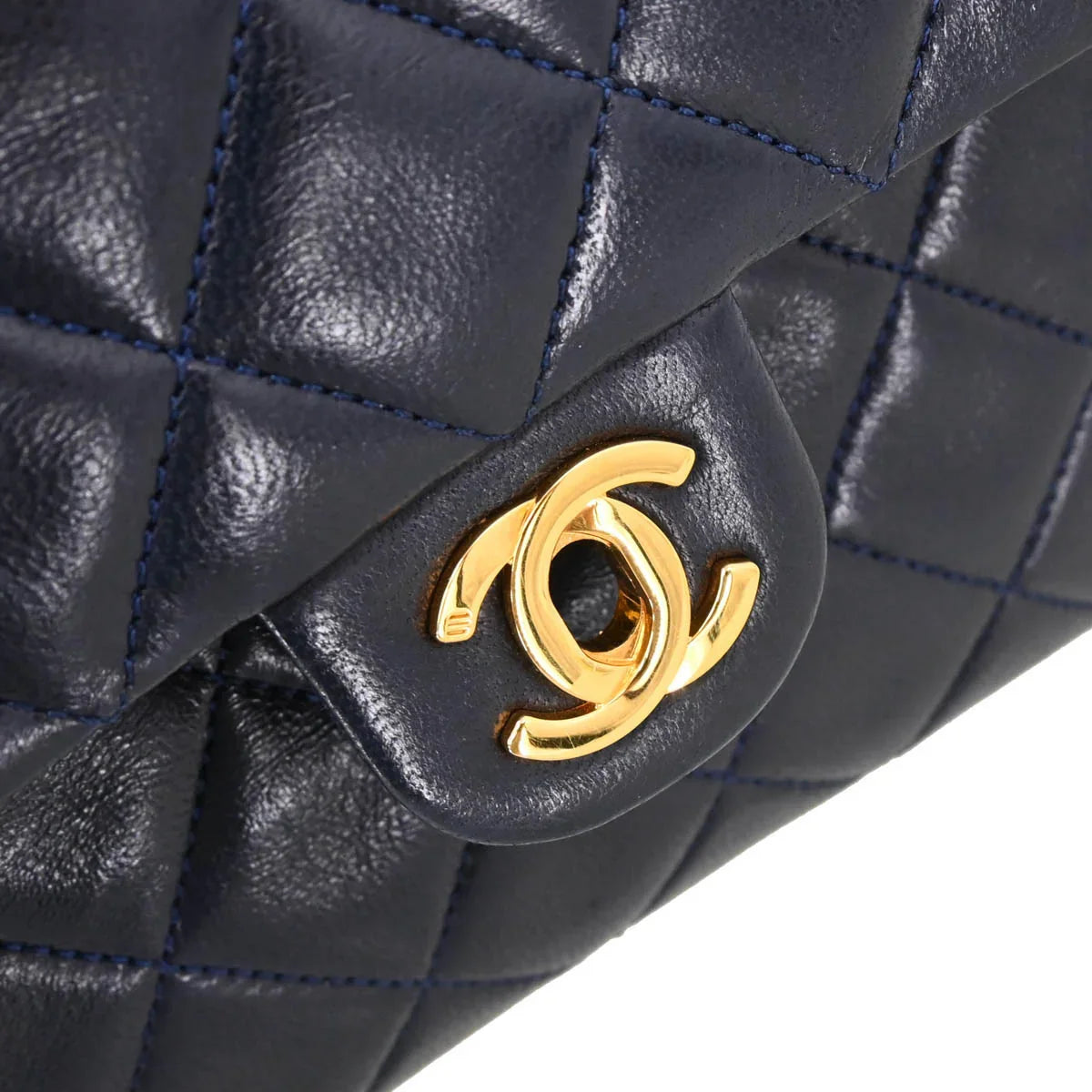 Chanel 1989-1991 Navy Lambskin Classic Square Flap Shoulder Bag
