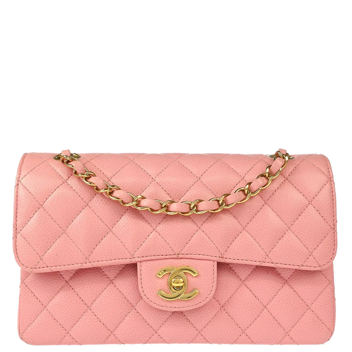 Chanel 2005-2006 Pink Caviar Small Classic Double Flap Shoulder Bag