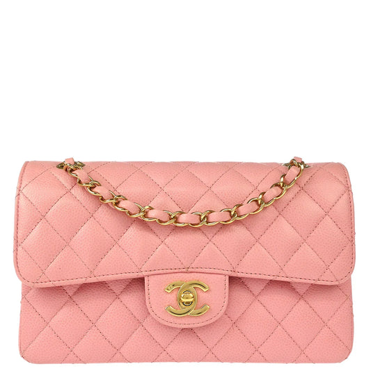 Chanel 2005-2006 Pink Caviar Small Classic Double Flap Shoulder Bag