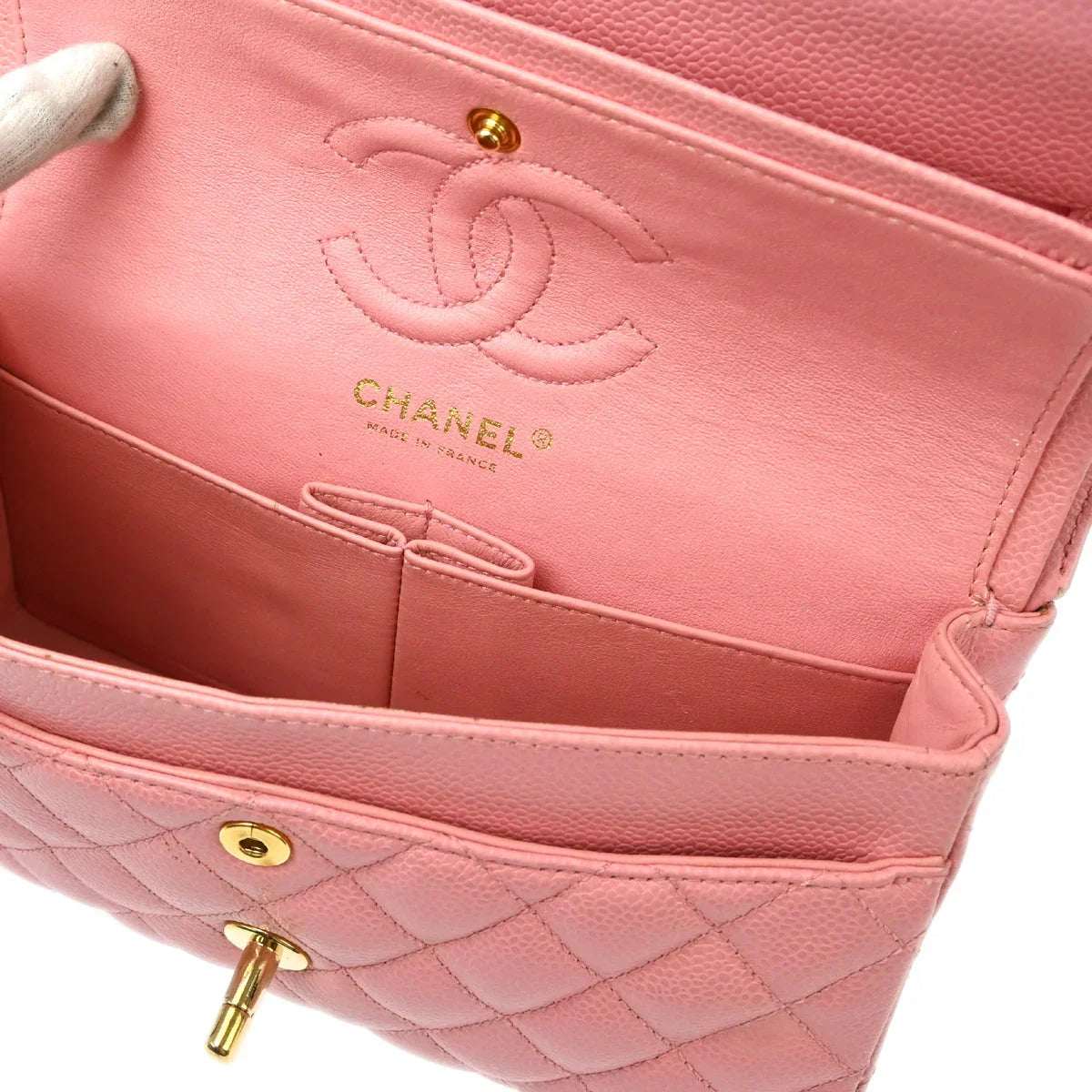 Chanel 2005-2006 Pink Caviar Small Classic Double Flap Shoulder Bag