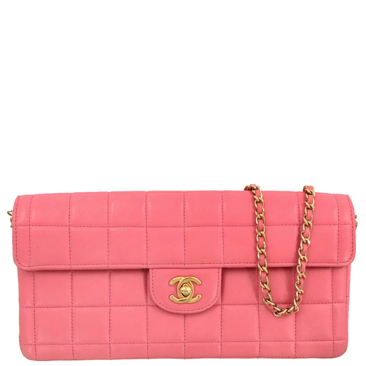 Chanel 2002-2003 Pink Lambskin East West Choco Bar Shoulder Bag