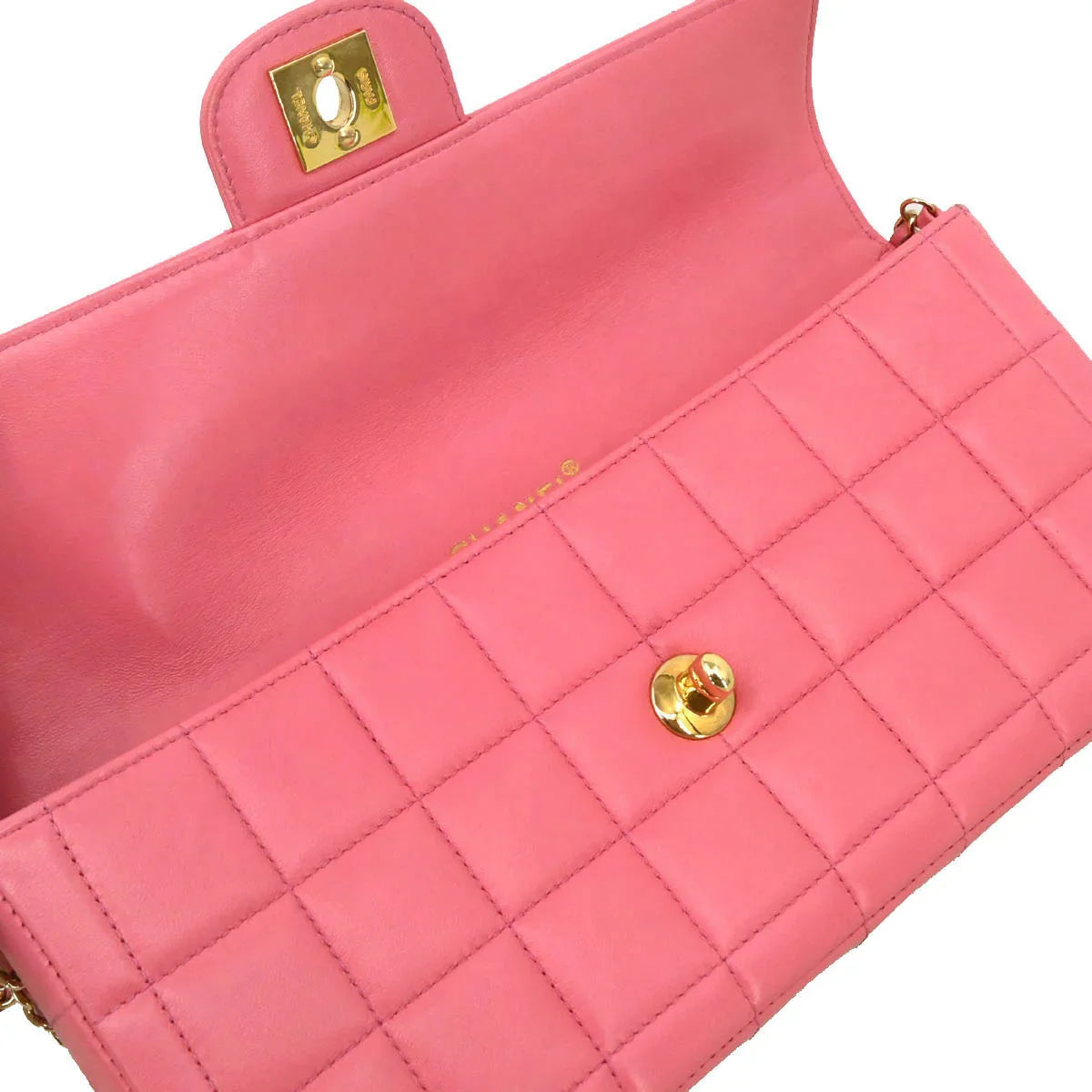 Chanel 2002-2003 Pink Lambskin East West Choco Bar Shoulder Bag