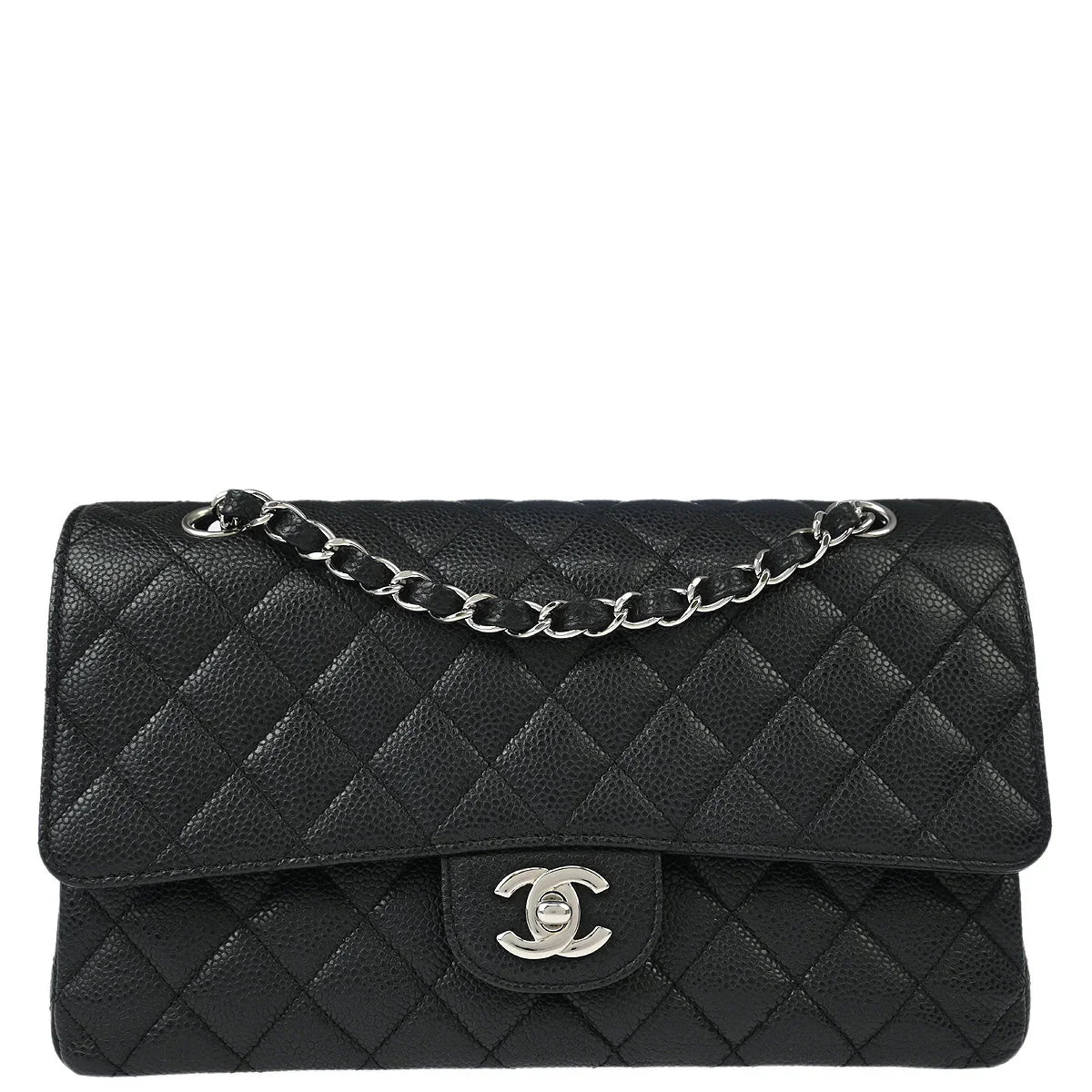 Chanel 2008-2009 Black Caviar Medium Classic Double Flap Shoulder Bag