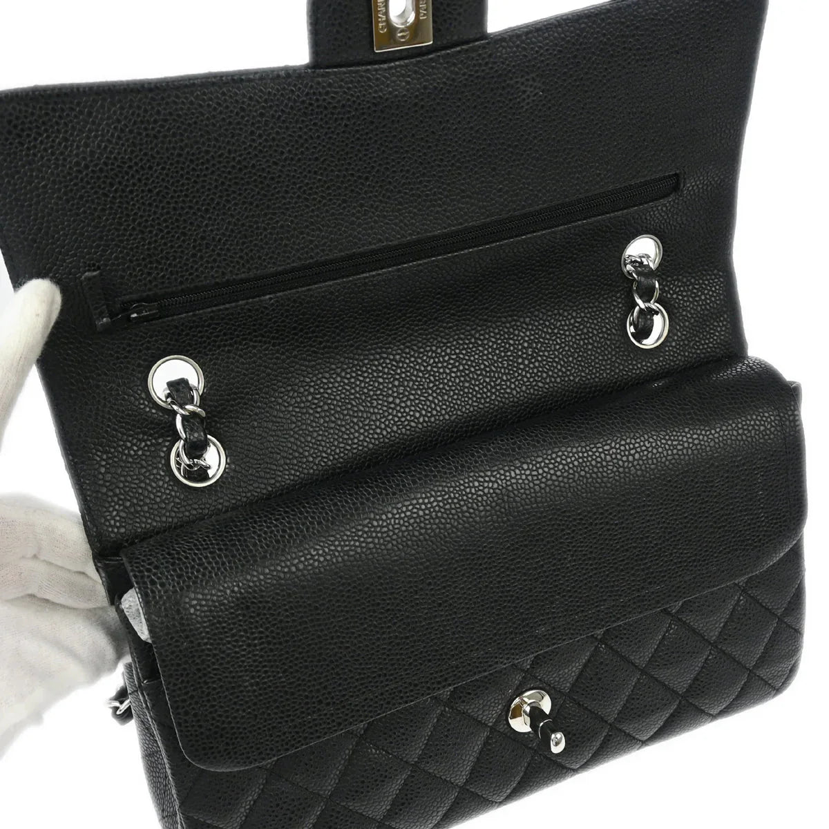 Chanel 2008-2009 Black Caviar Medium Classic Double Flap Shoulder Bag