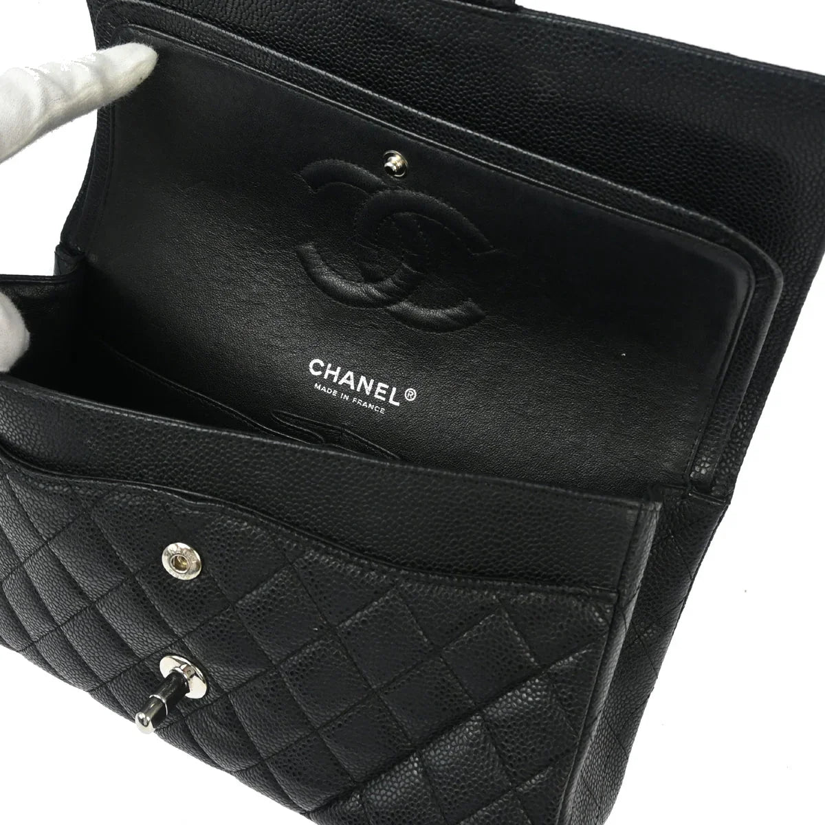Chanel 2008-2009 Black Caviar Medium Classic Double Flap Shoulder Bag