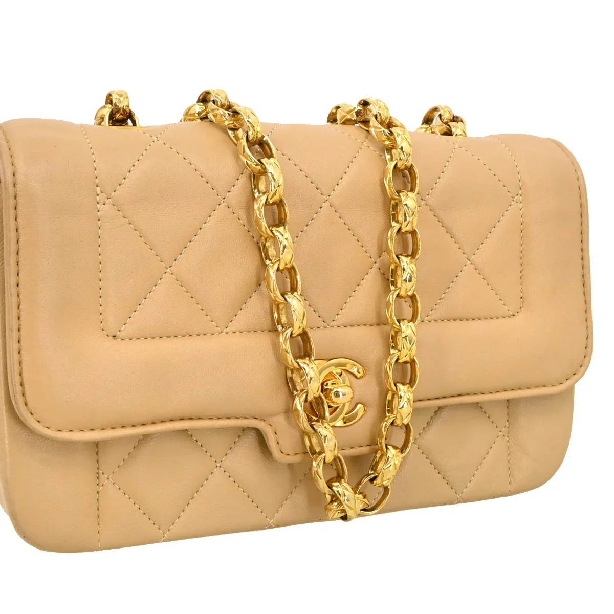 Chanel 1989-1991 Beige Lambskin Shoulder Bag