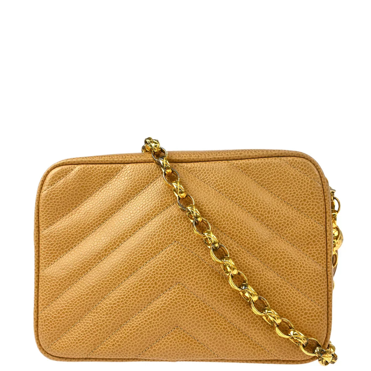 Chanel 1991-1994 Beige Caviar Chevron Camera Bag Mini