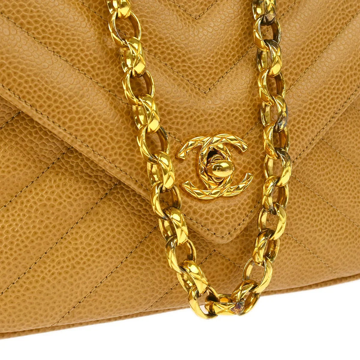 Chanel 1991-1994 Beige Caviar Chevron Camera Bag Mini