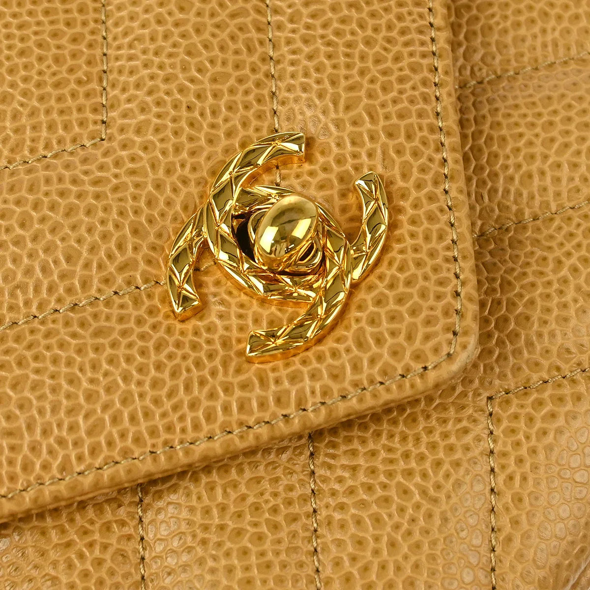 Chanel 1991-1994 Beige Caviar Chevron Camera Bag Mini