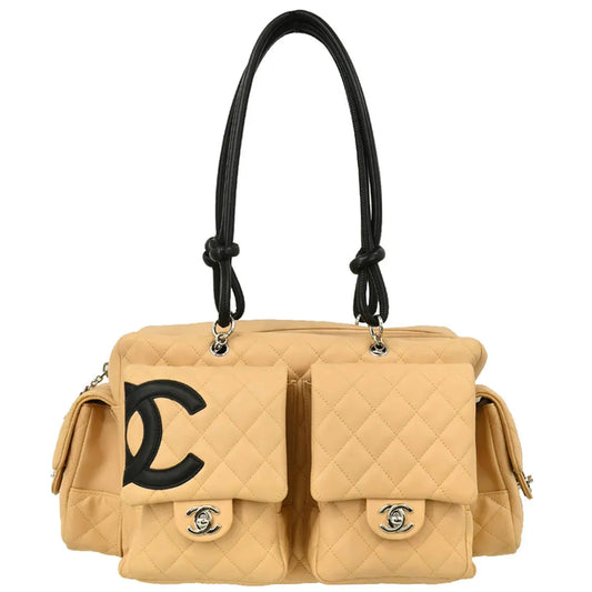 Chanel 2003-2004 Beige Calfskin Reporter Bag Cambon Ligne Handbag
