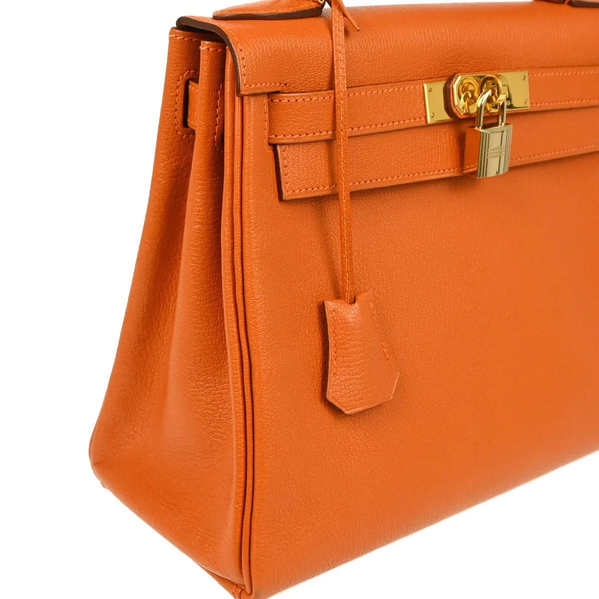 Hermes Orange Chevre Myzore Kelly 28 Retourne 2way Shoulder Handbag