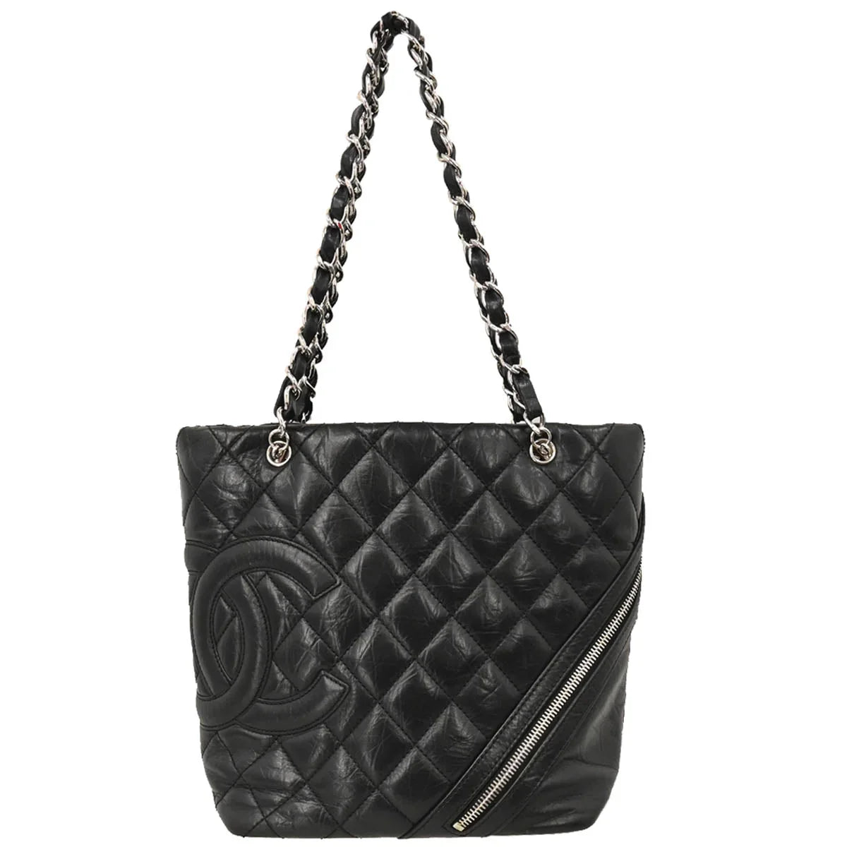 Chanel 2006-2008 Black Calfskin Cambon Ligne Tote Chain Handbag