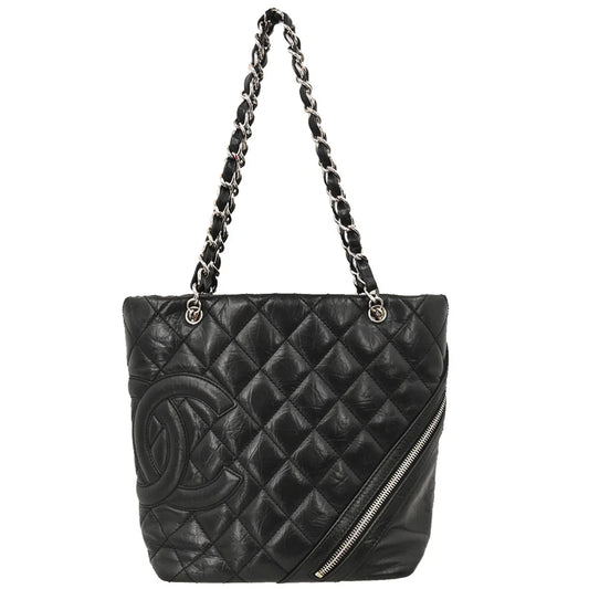 Chanel 2006-2008 Black Calfskin Cambon Ligne Tote Chain Handbag