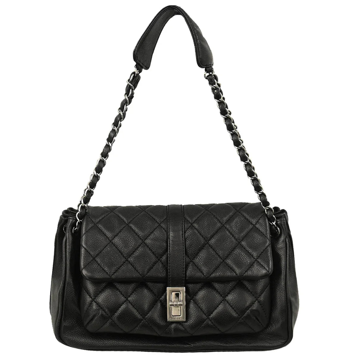 Chanel 2005-2006 Black Caviar Mademoiselle Lock Handbag