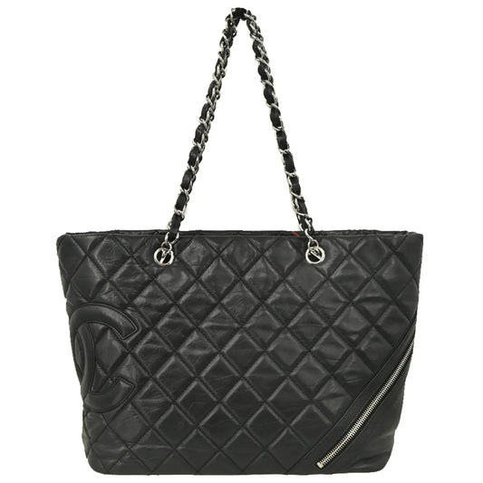 Chanel 2006-2008 Black Calfskin Cambon Ligne Tote Chain Handbag