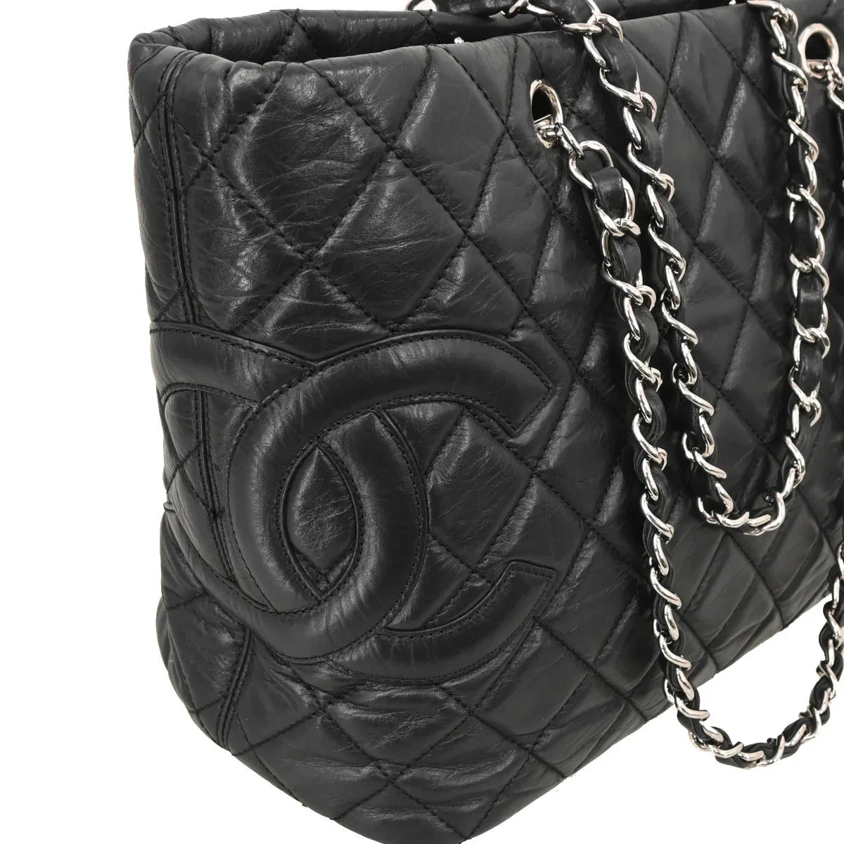 Chanel 2006-2008 Black Calfskin Cambon Ligne Tote Chain Handbag