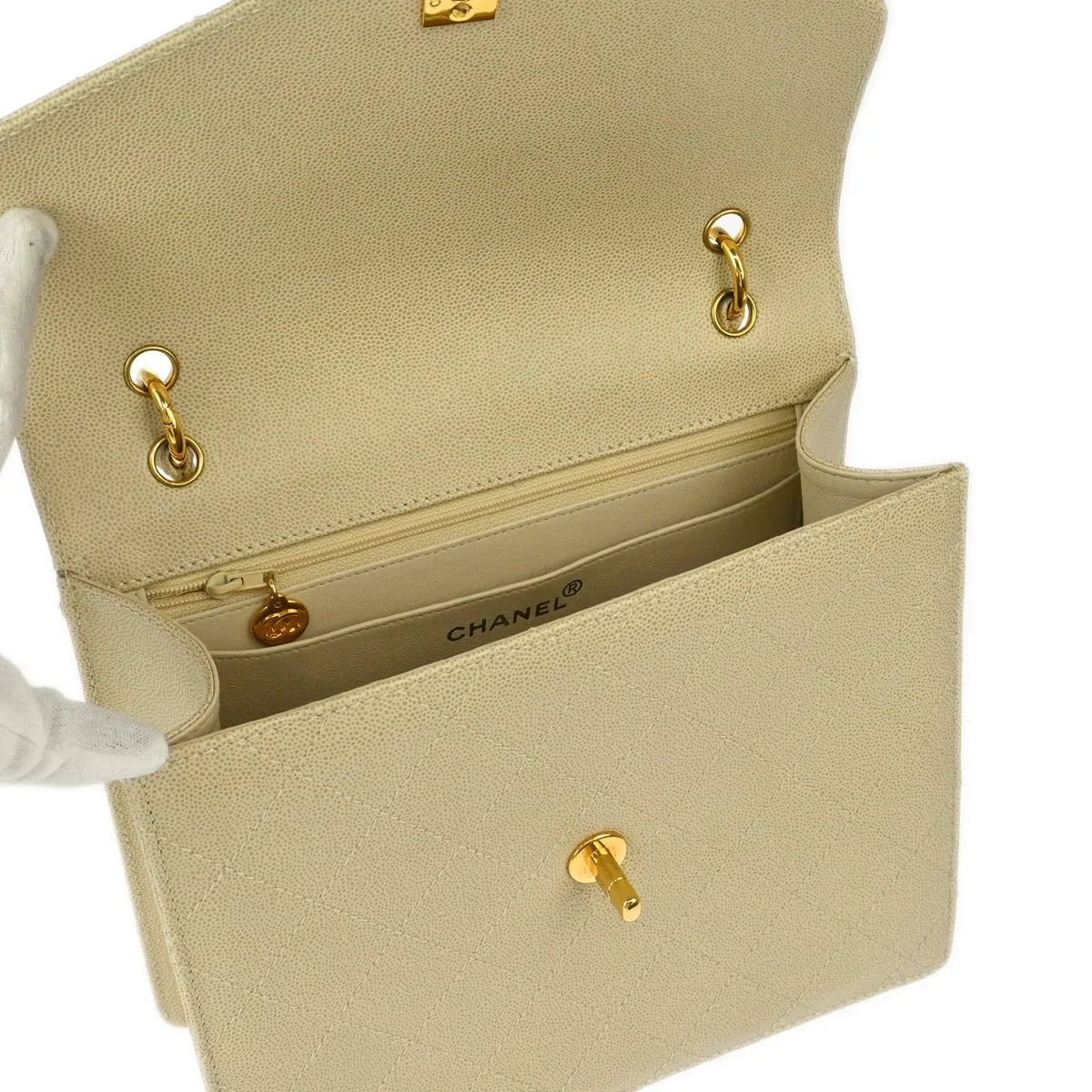 Chanel 1997-1999 Off-white Caviar Top Handle Handbag