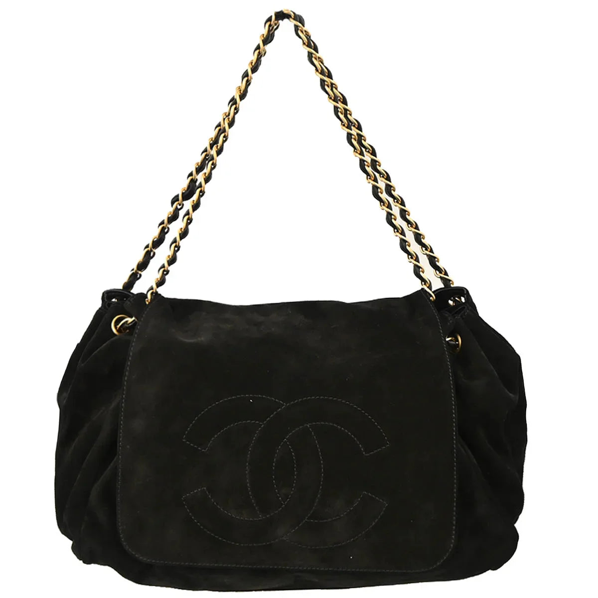 Chanel 2002-2003 Black Suede Chain Shoulder Bag
