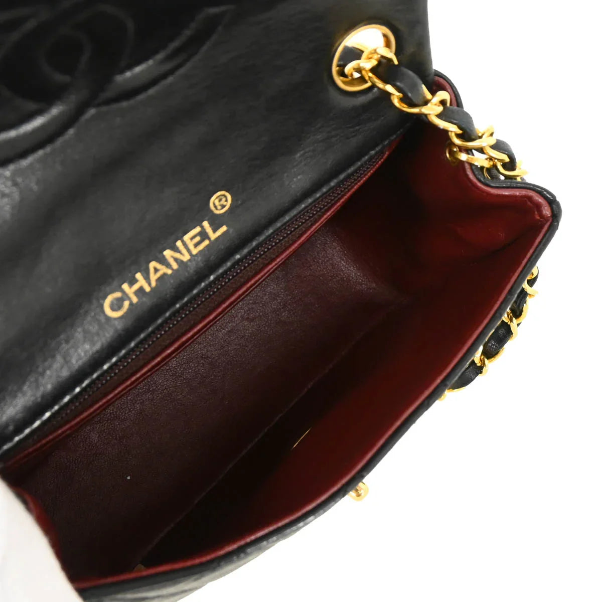 Chanel 1989-1991 Black Lambskin Mini Classic Square Flap Shoulder Bag