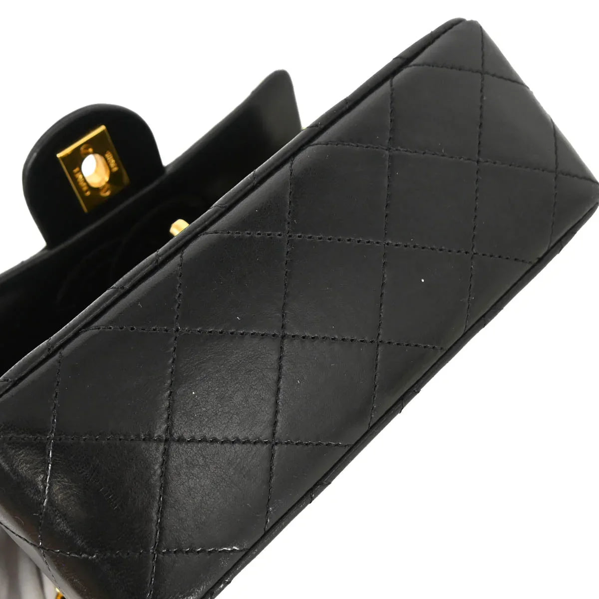 Chanel 1989-1991 Black Lambskin Mini Classic Square Flap Shoulder Bag