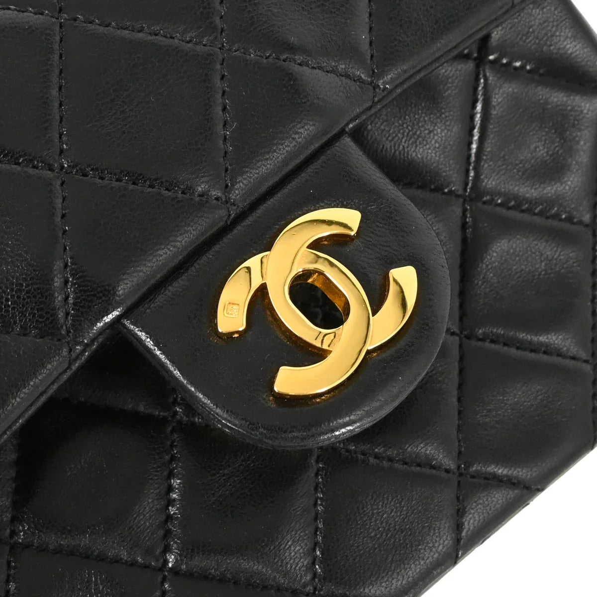 Chanel 1989-1991 Black Lambskin Mini Classic Square Flap Shoulder Bag