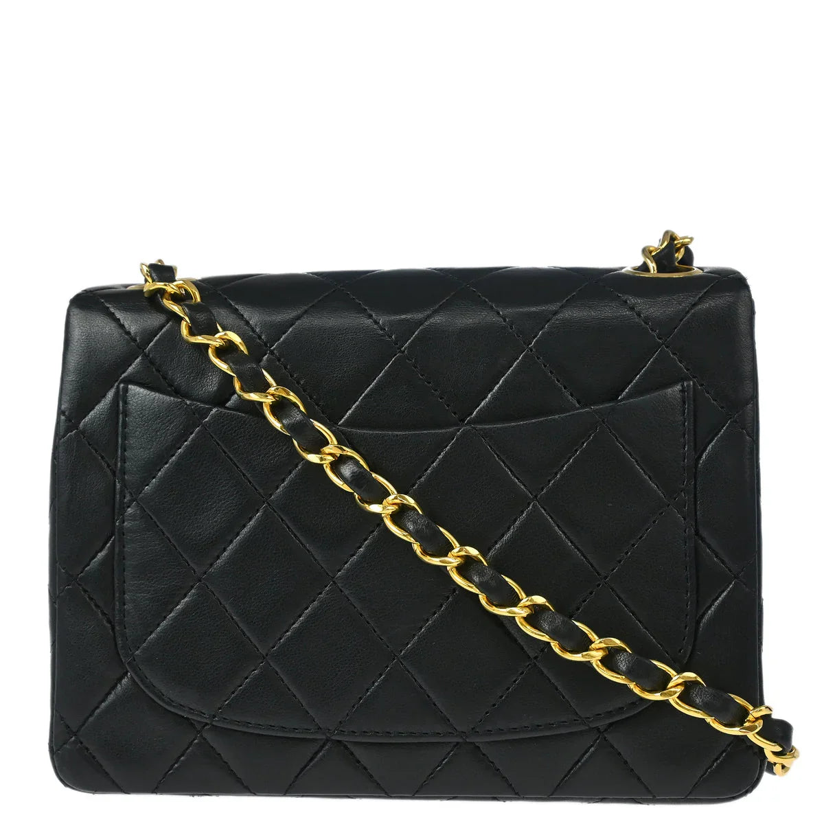 Chanel 1989-1991 Black Lambskin Mini Classic Square Flap Shoulder Bag