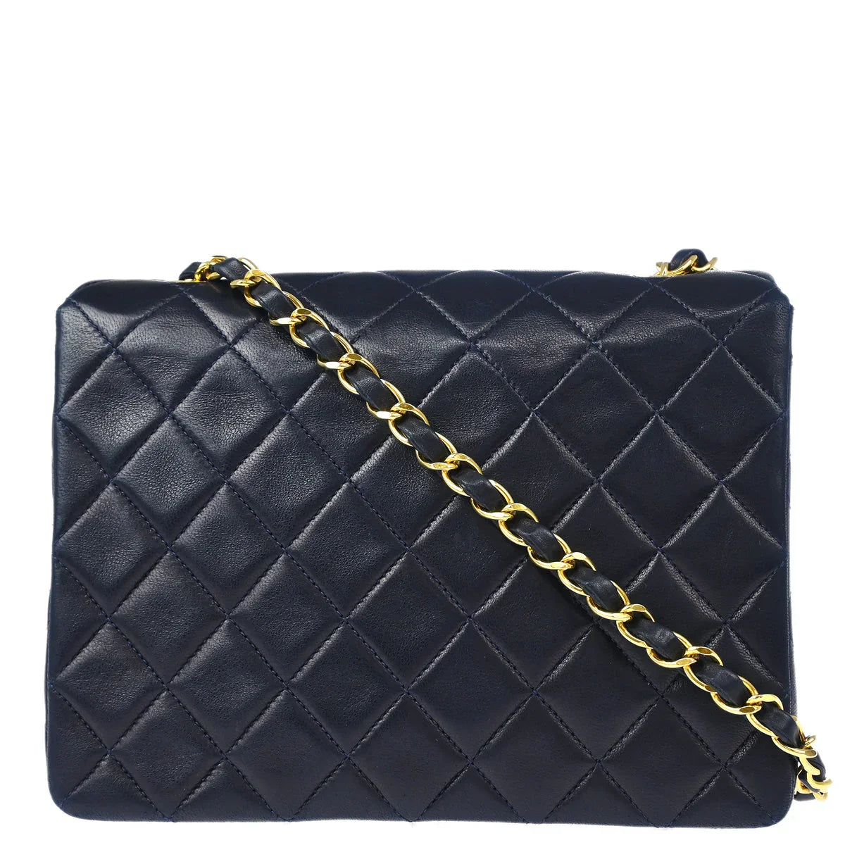 Chanel 1991-1994 Navy Lambskin Classic Square Flap Shoulder Bag
