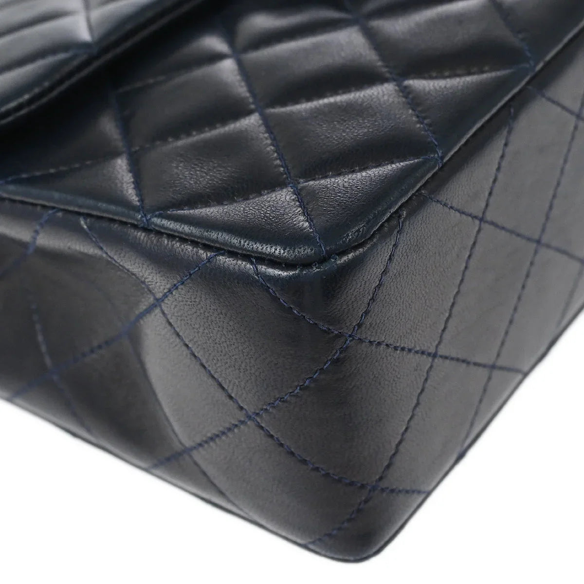 Chanel 1991-1994 Navy Lambskin Classic Square Flap Shoulder Bag
