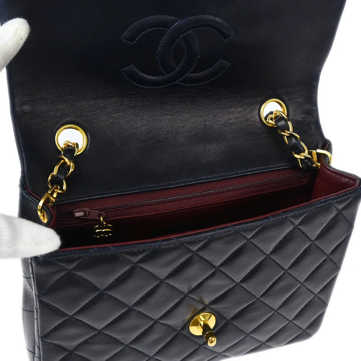 Chanel 1991-1994 Navy Lambskin Classic Square Flap Shoulder Bag
