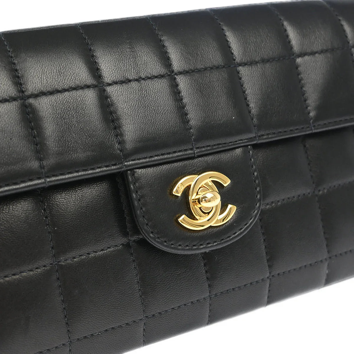 Chanel 2003-2004 Black Lambskin East West Choco Bar Shoulder Bag