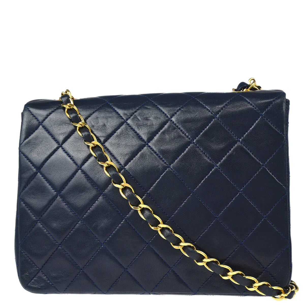 Chanel 1989-1991 Navy Lambskin Classic Square Flap Shoulder Bag