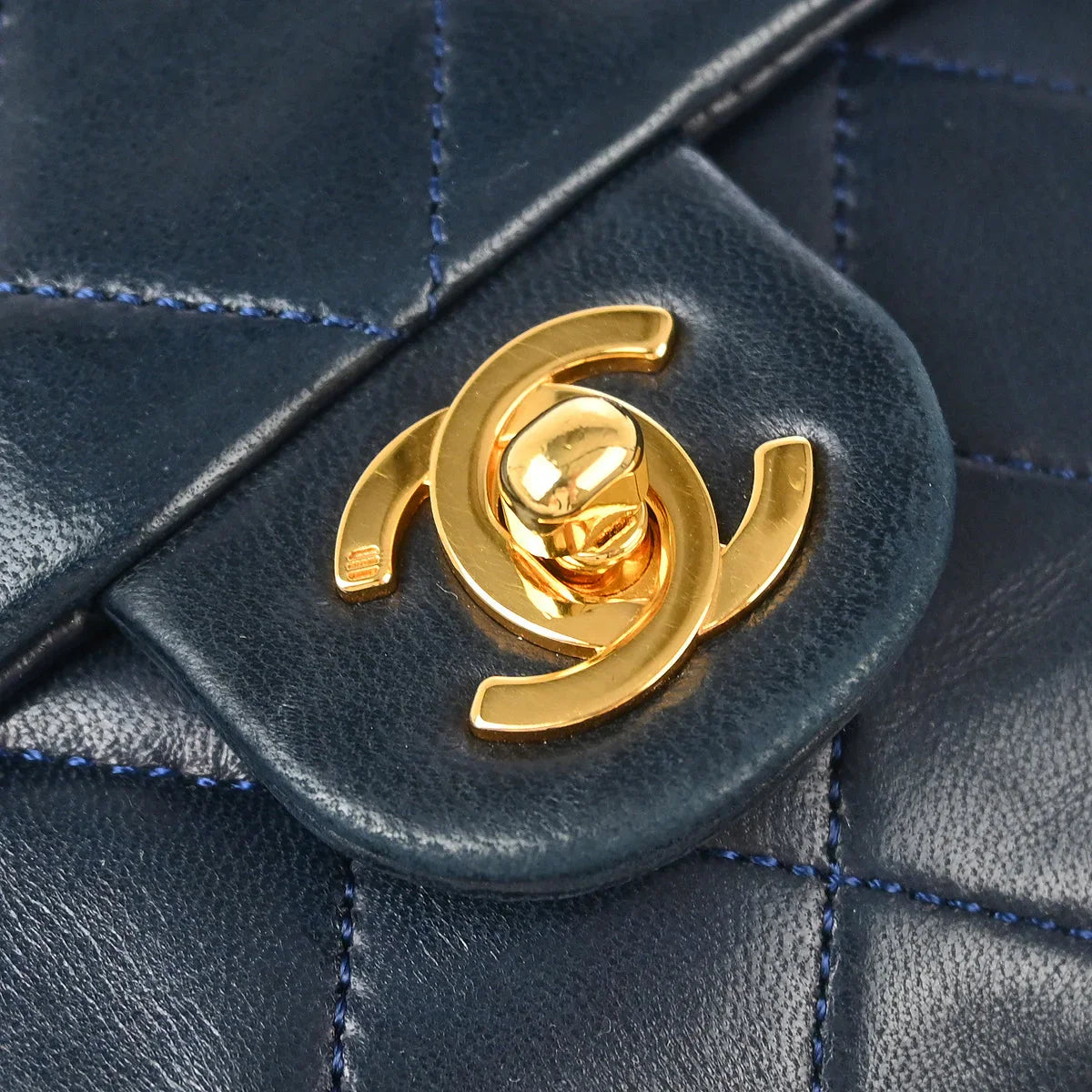 Chanel 1989-1991 Navy Lambskin Classic Square Flap Shoulder Bag